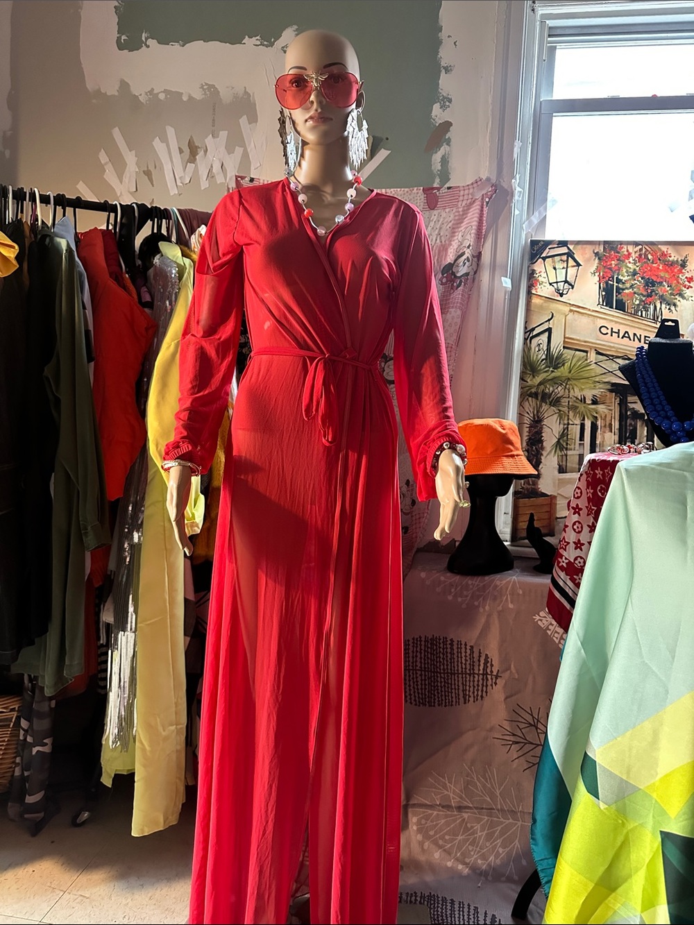 Red Long Sleeve Wrap Maxi Dress - Women's Elegant Evening Dress